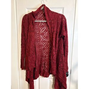 No Boundaries Maroon Crochet Knit Cardigan Women’s L (11–13)